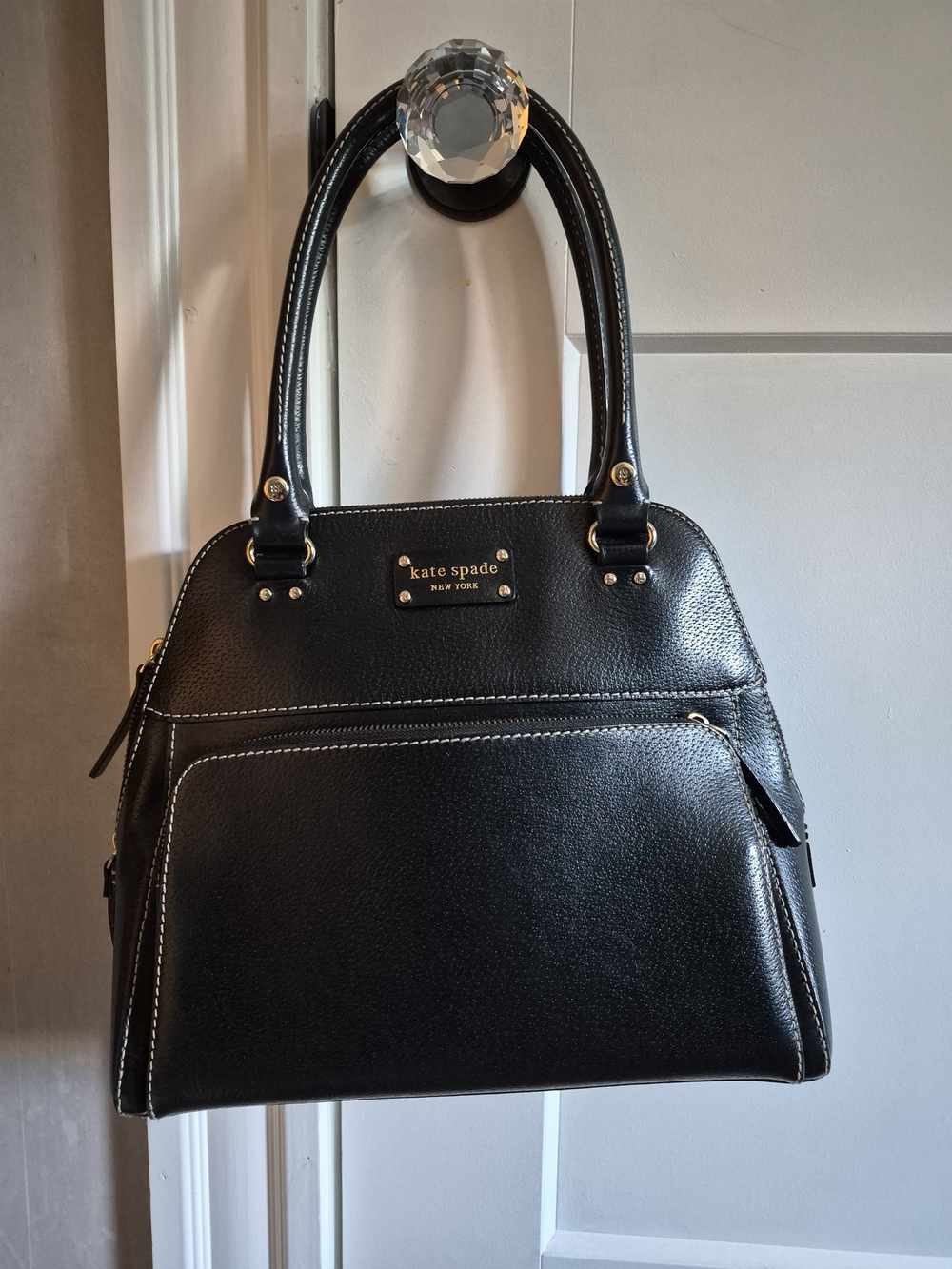 kate spade Black Leather Satchel with Contrast Stitching